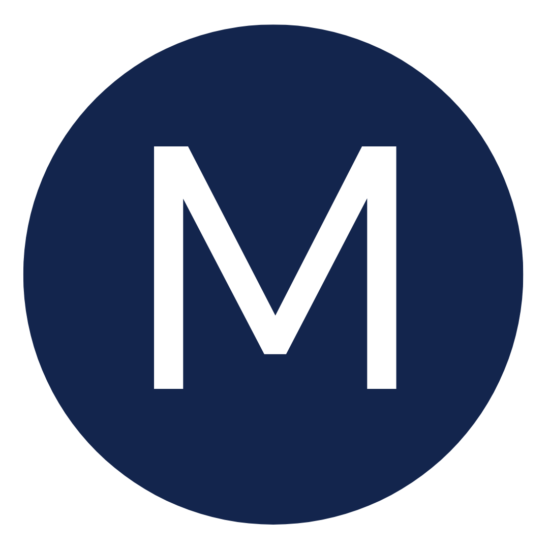 Blue circle with white letter M